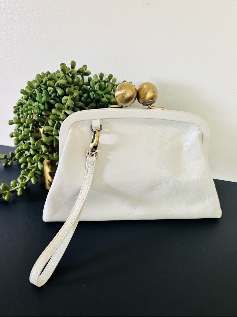 Trina Turk white leather clutch